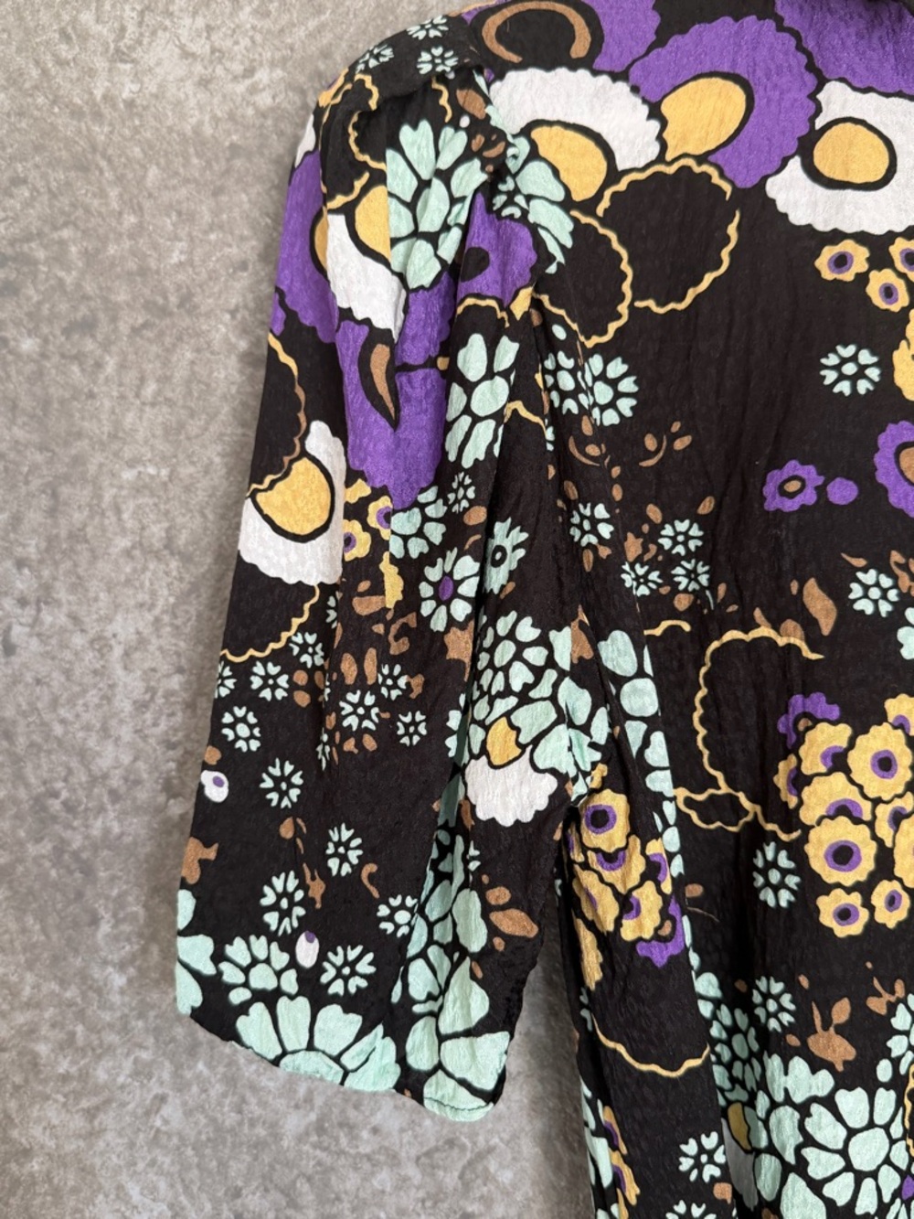 Ted Baker Black Floral-Print High Neck Mini Dress with Purple Accents - Picture 10 of 10